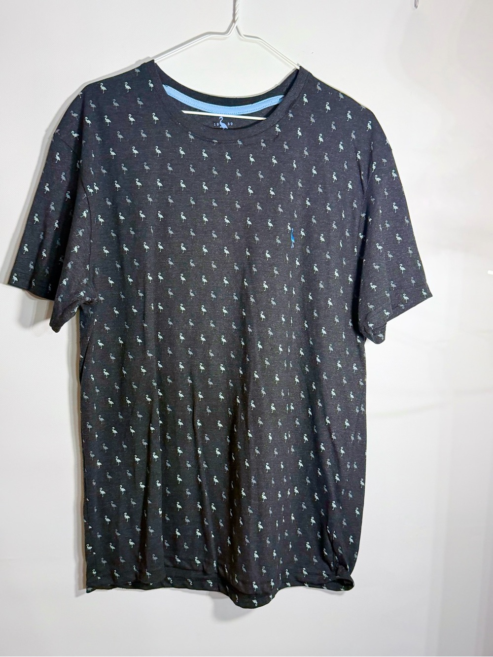 Tailorbyrd Charcoal Short-Sleeve T-Shirt with Small Light Blue Bird Motif